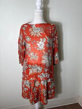 NWT Buru Orange Floral Button Sleeve Blouse and Mini Skirt Set Sz xs&xl